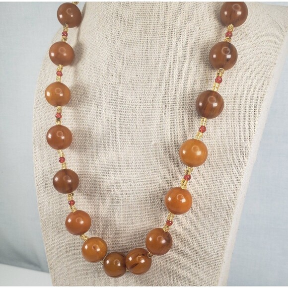 Vintage Round Butterscotch Bakelite Beads w/Sea Beads Barrel Clasp 19" Necklace - Picture 3 of 11